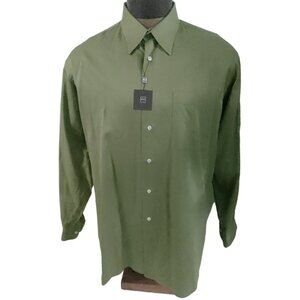 New $175 Ike Behar Fine Cotton Dress Shirt! 17 - 34  Olive Green  Made in Canada